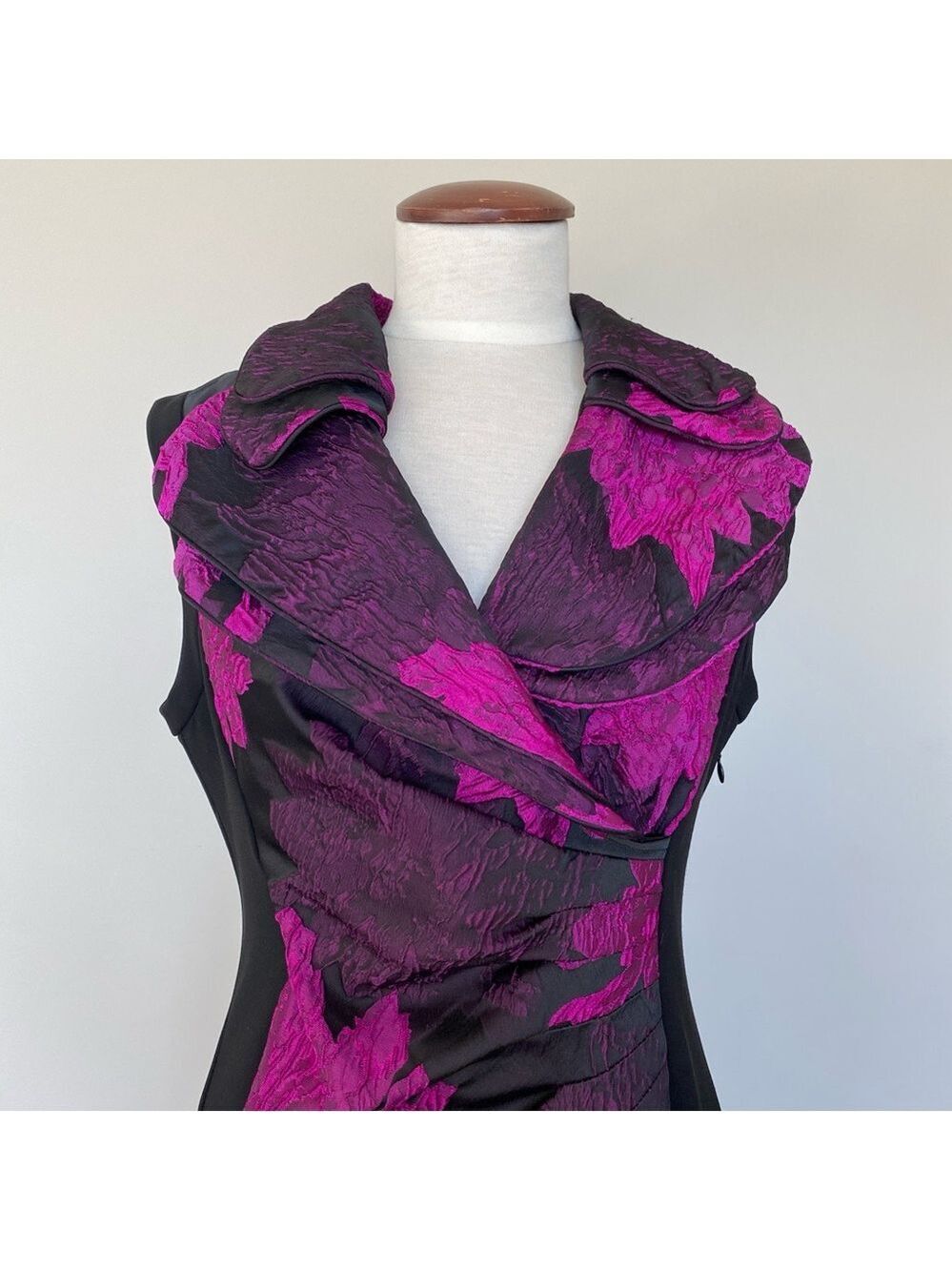 Joseph Ribkoff Black & Purple Sleeveless Ruched Dress Sz 14 - Picture 3 of 10